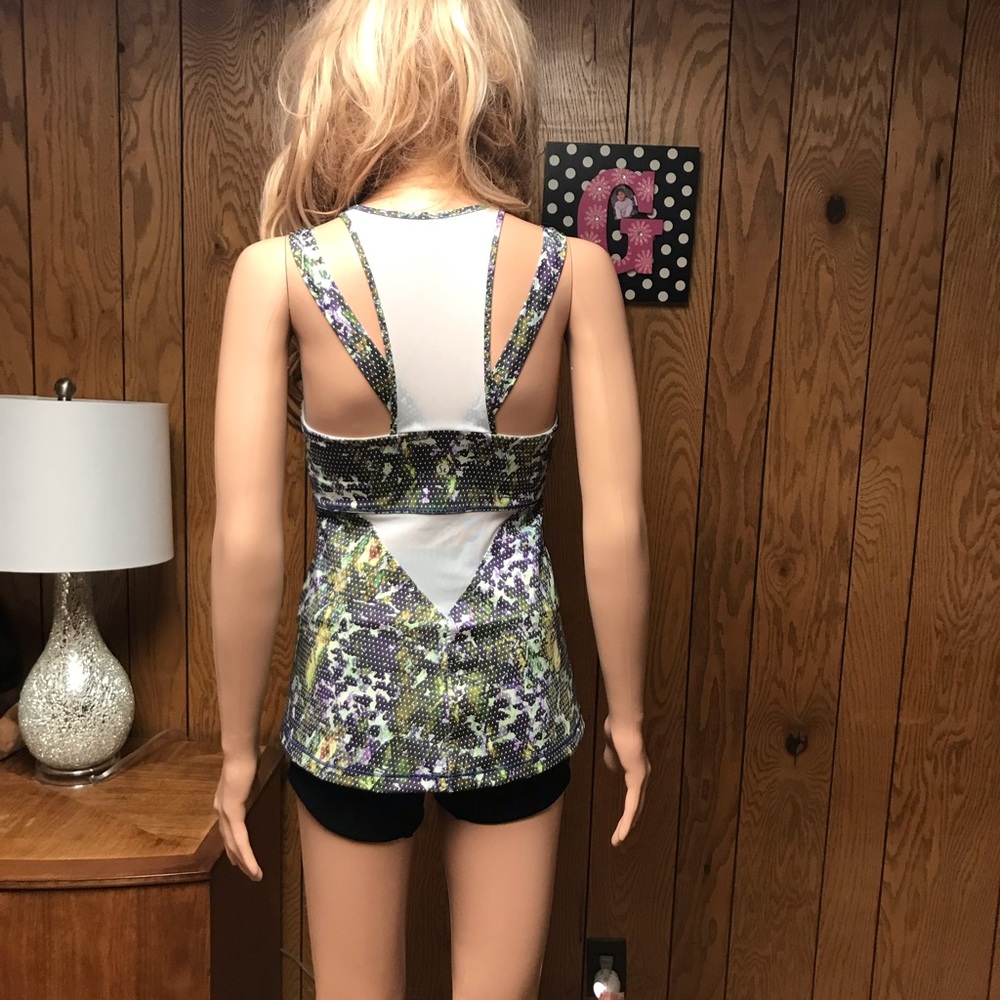 Lululemon Green Mesh Polka Dot Foloral-Active Running The City Tank -Size 6 - Picture 10 of 11
